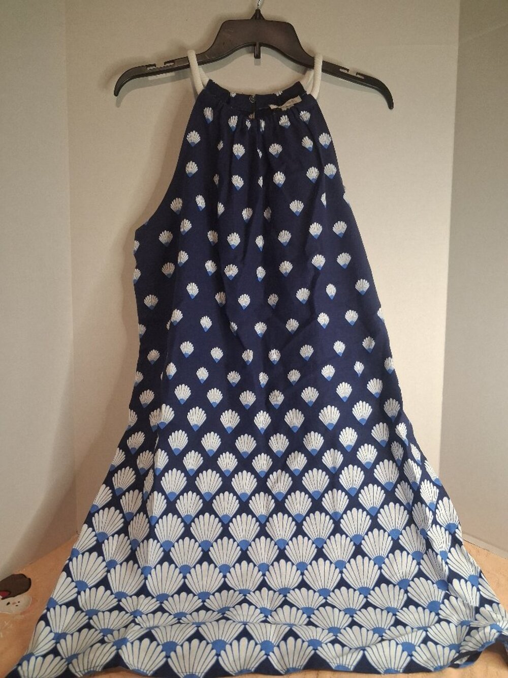 NWT London Times Shell Print Halter Shift Dress Navy Blue Ombre Sz 12
